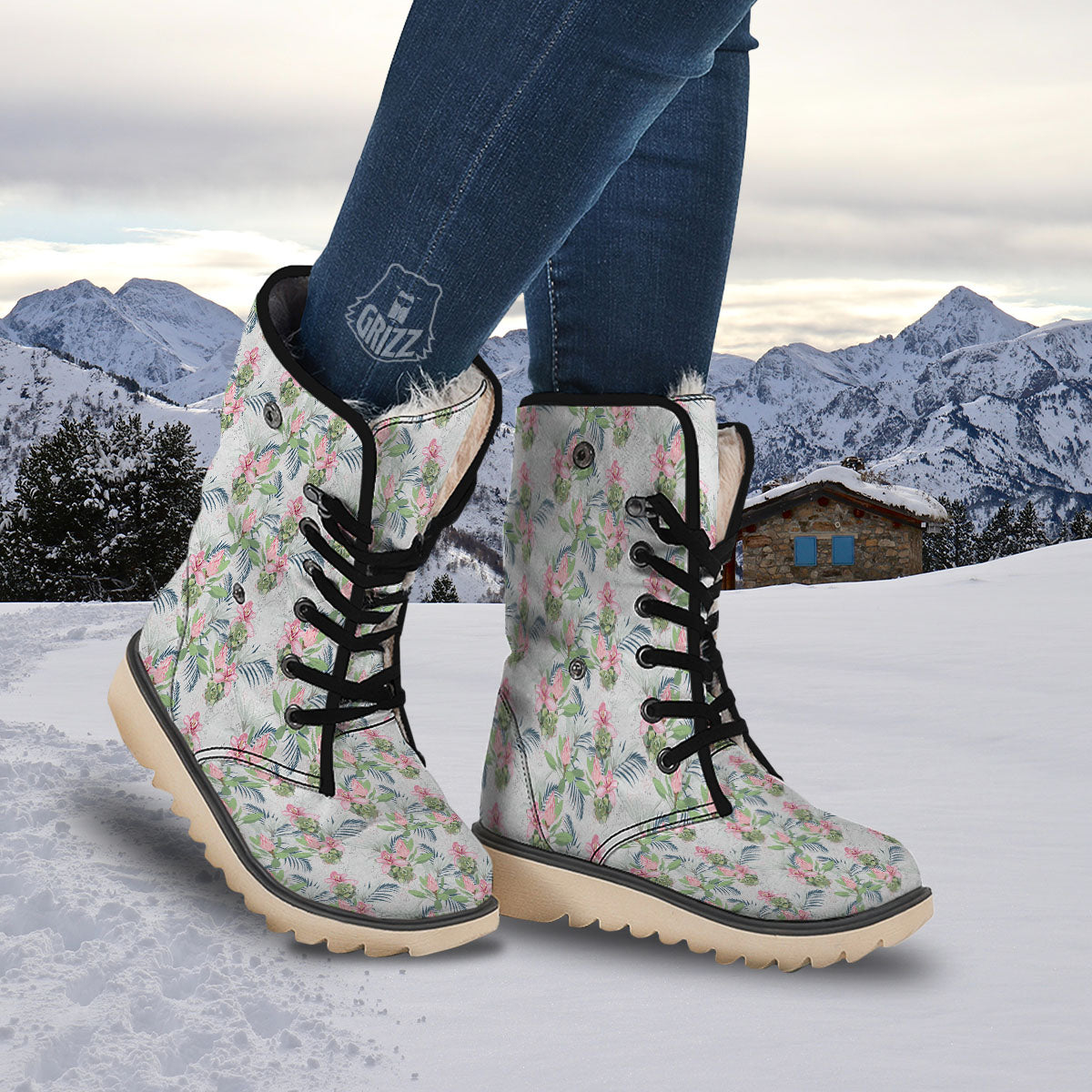 Protea Pink Print Pattern Snow Boots-grizzshop