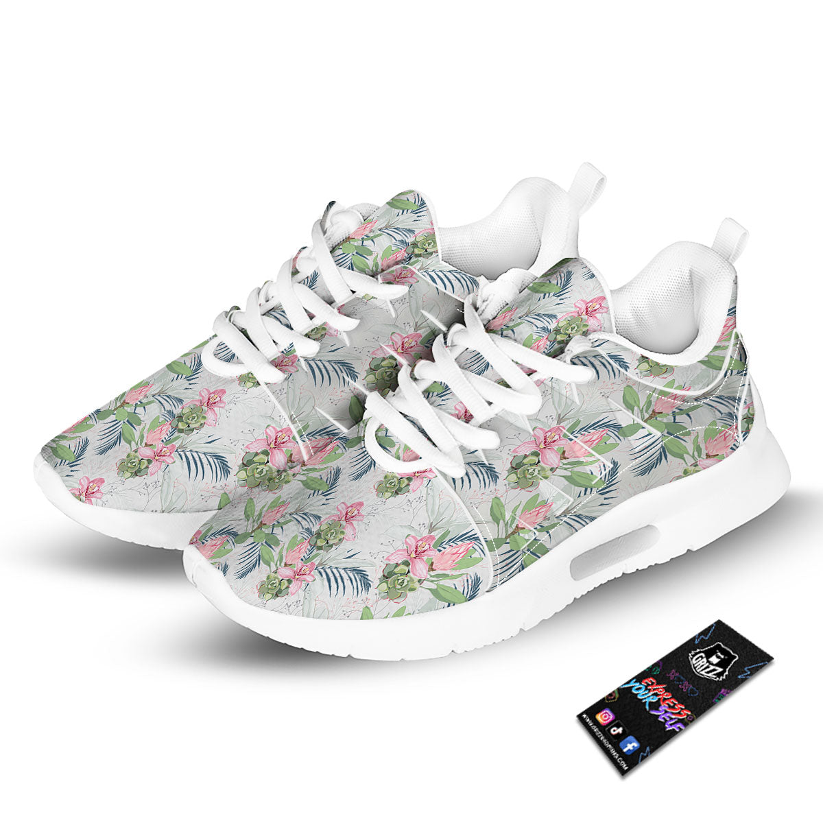 Protea Pink Print Pattern Tennis Shoes-grizzshop