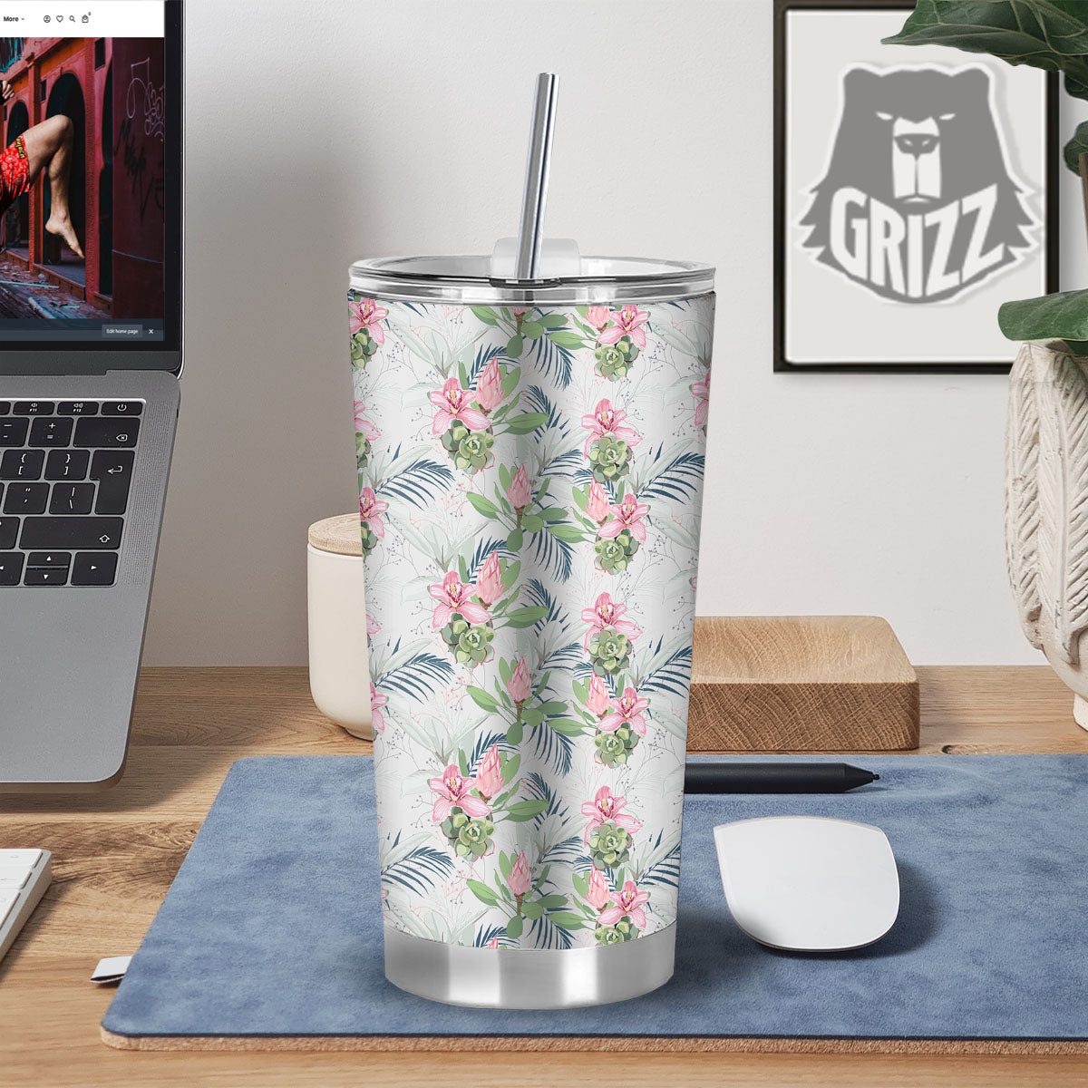 Protea Pink Print Pattern Tumbler-grizzshop