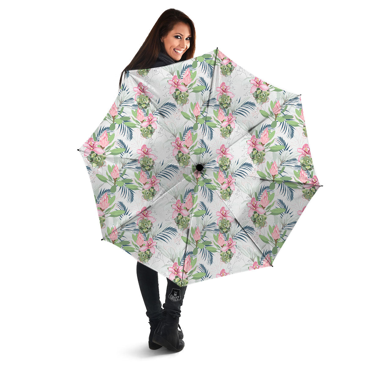 Protea Pink Print Pattern Umbrella-grizzshop