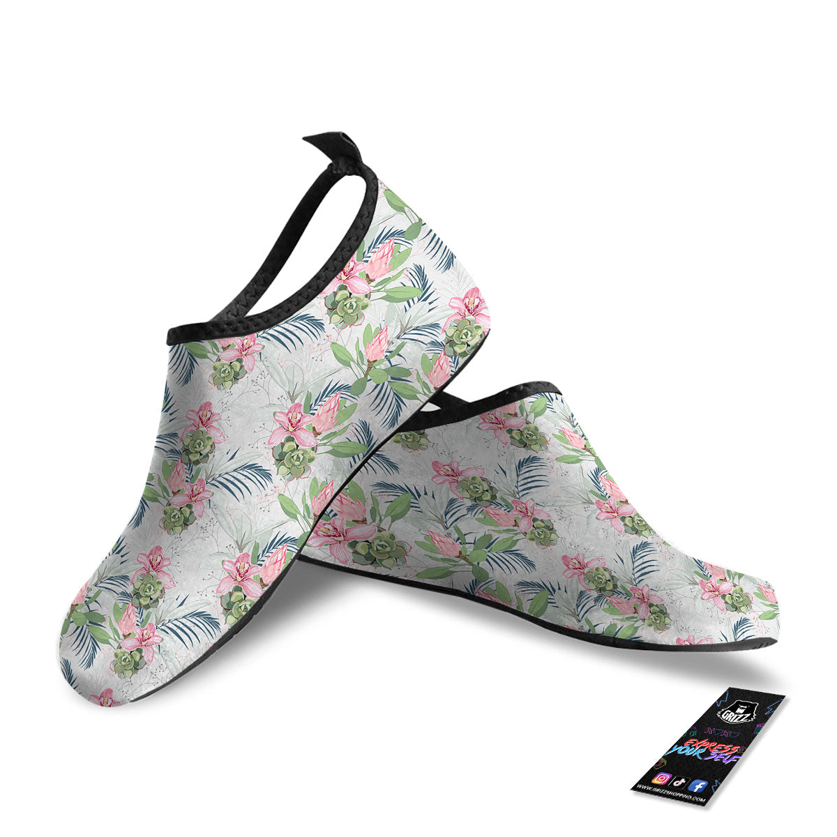 Protea Pink Print Pattern Water Shoes-grizzshop