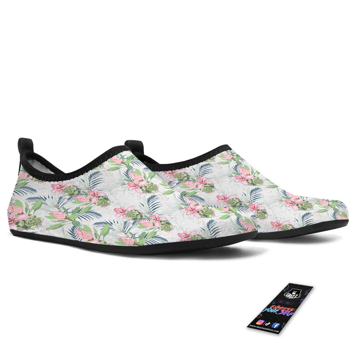 Protea Pink Print Pattern Water Shoes-grizzshop