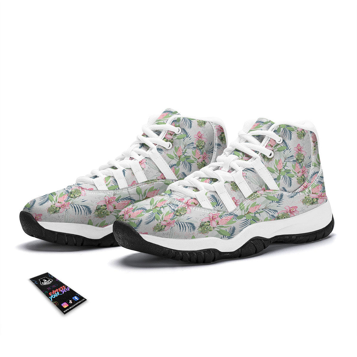 Protea Pink Print Pattern White Bball Shoes-grizzshop