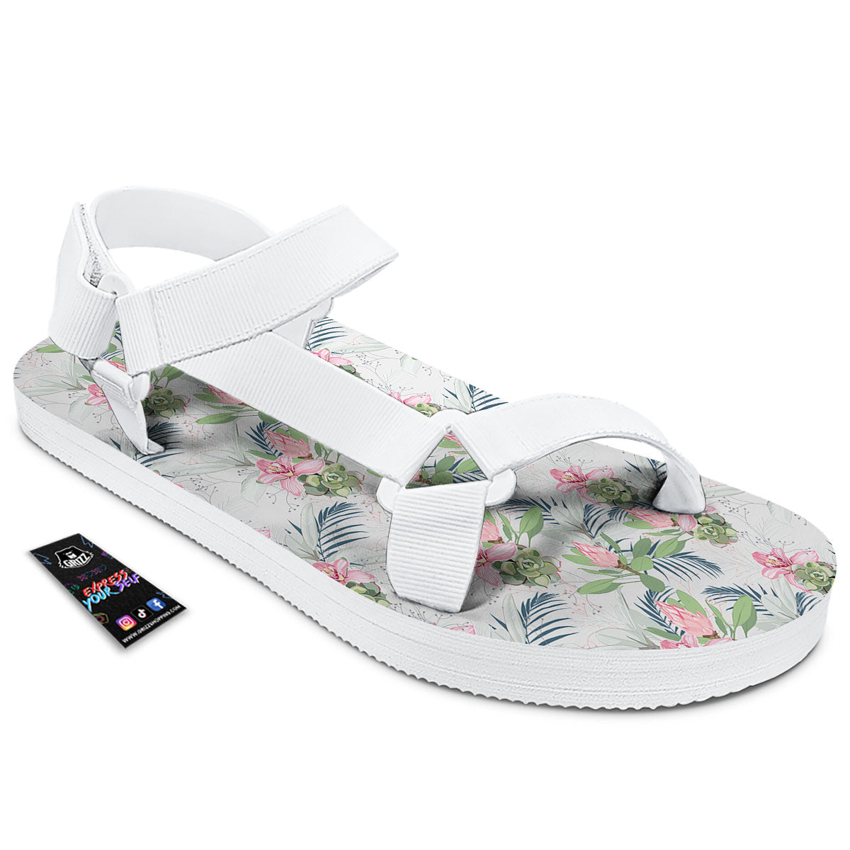 Protea Pink Print Pattern White Open Toe Sandals-grizzshop