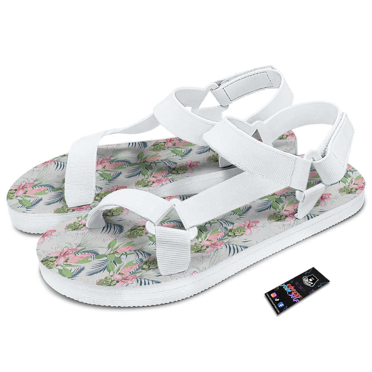 Protea Pink Print Pattern White Open Toe Sandals-grizzshop