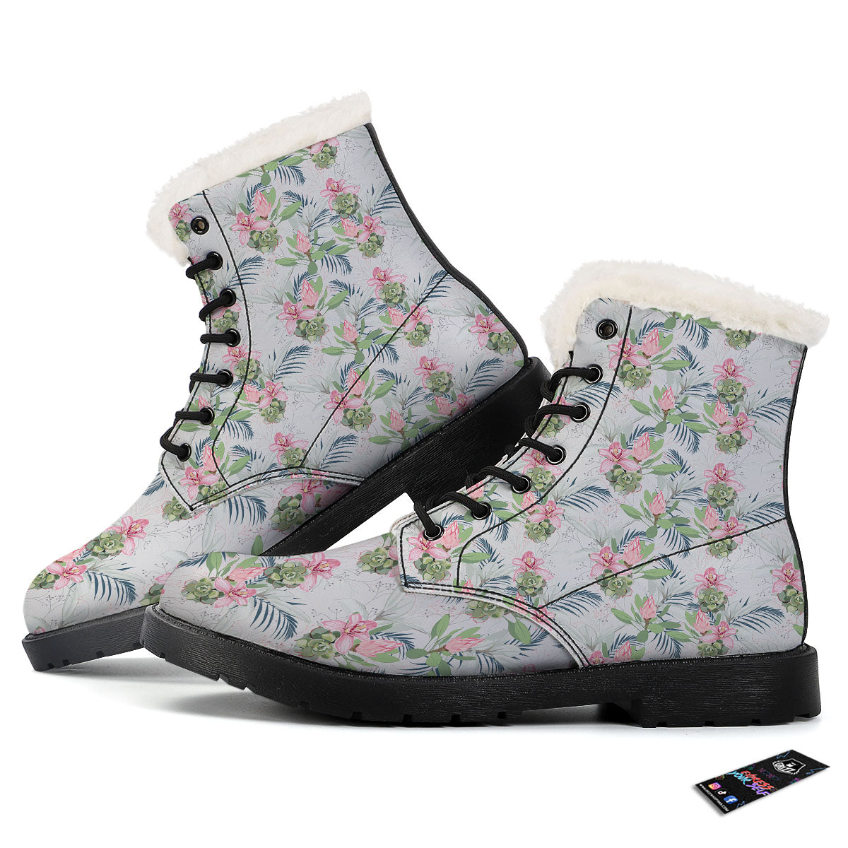 Protea Pink Print Pattern Winter Boots-grizzshop