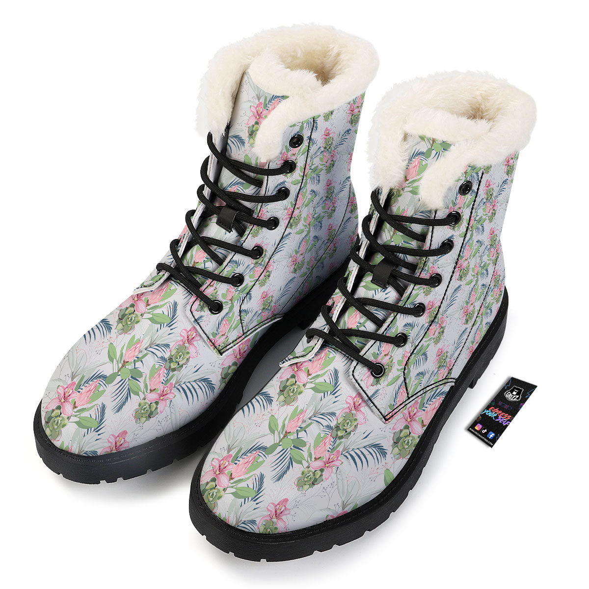 Protea Pink Print Pattern Winter Boots-grizzshop