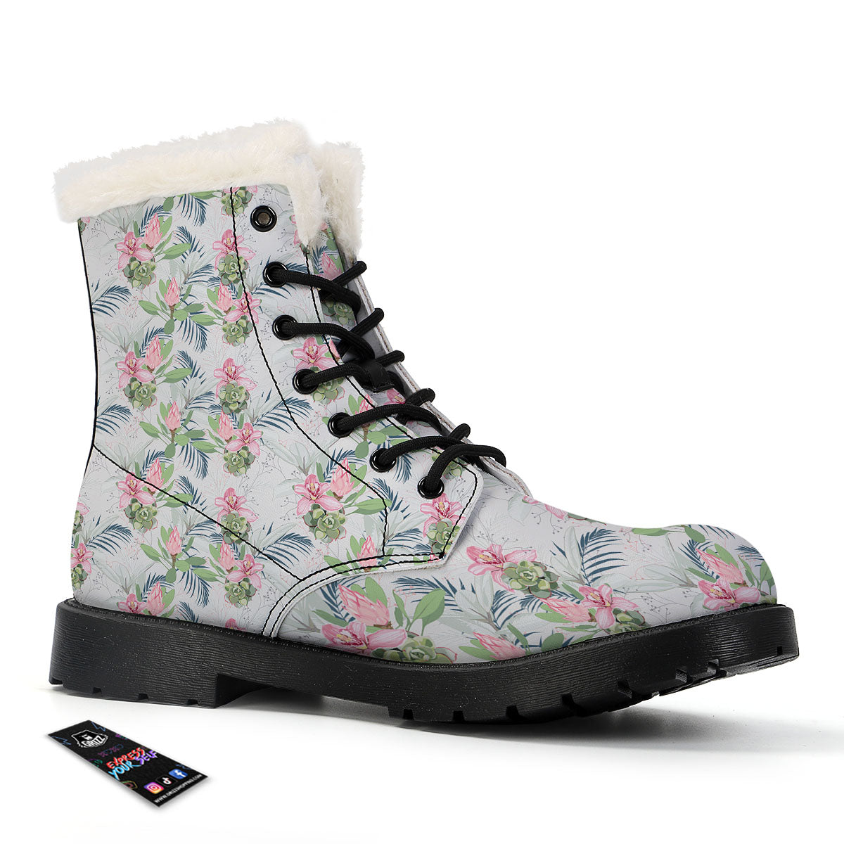 Protea Pink Print Pattern Winter Boots-grizzshop