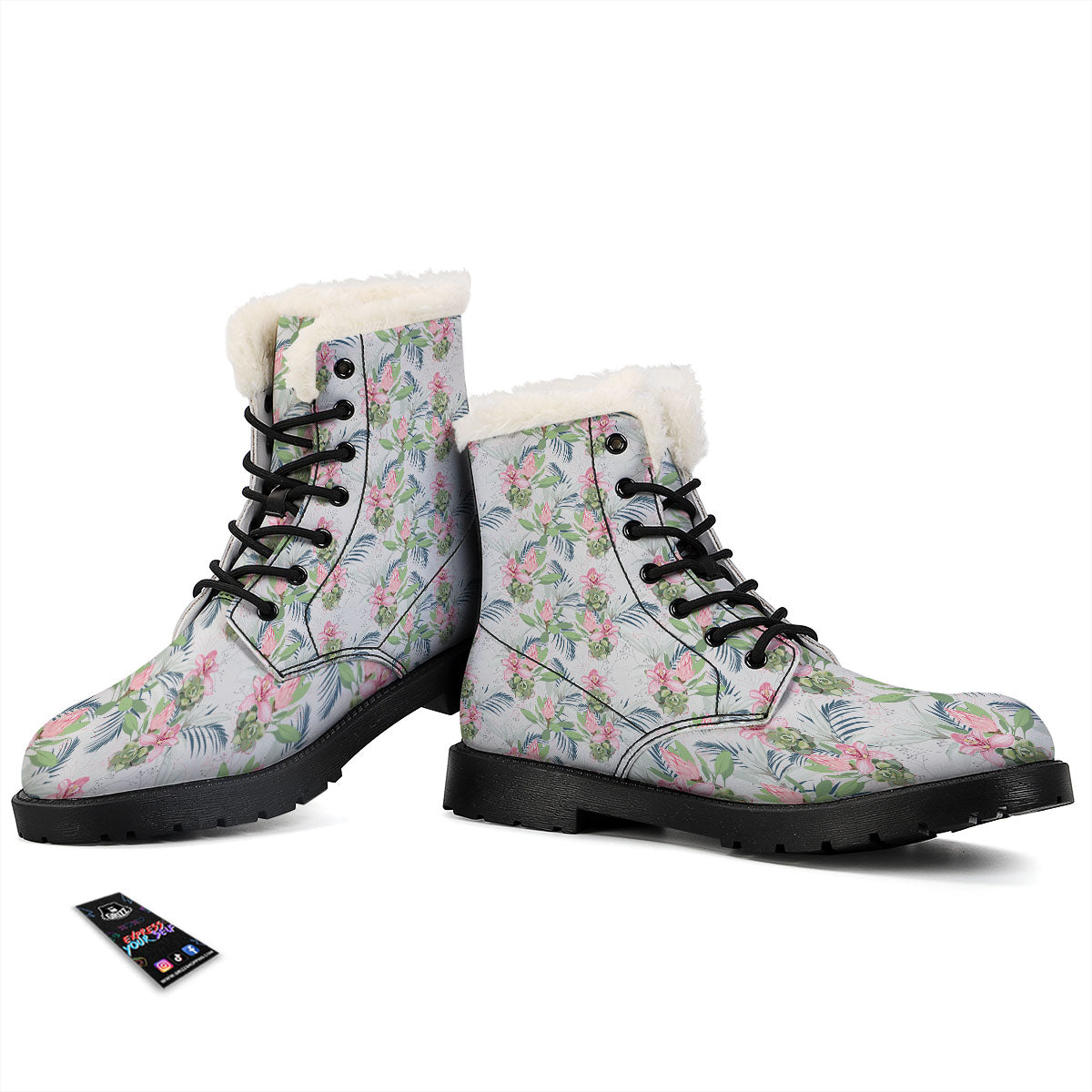 Protea Pink Print Pattern Winter Boots-grizzshop