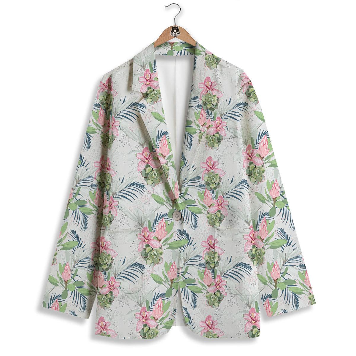 Protea Pink Print Pattern Women's Blazer-grizzshop
