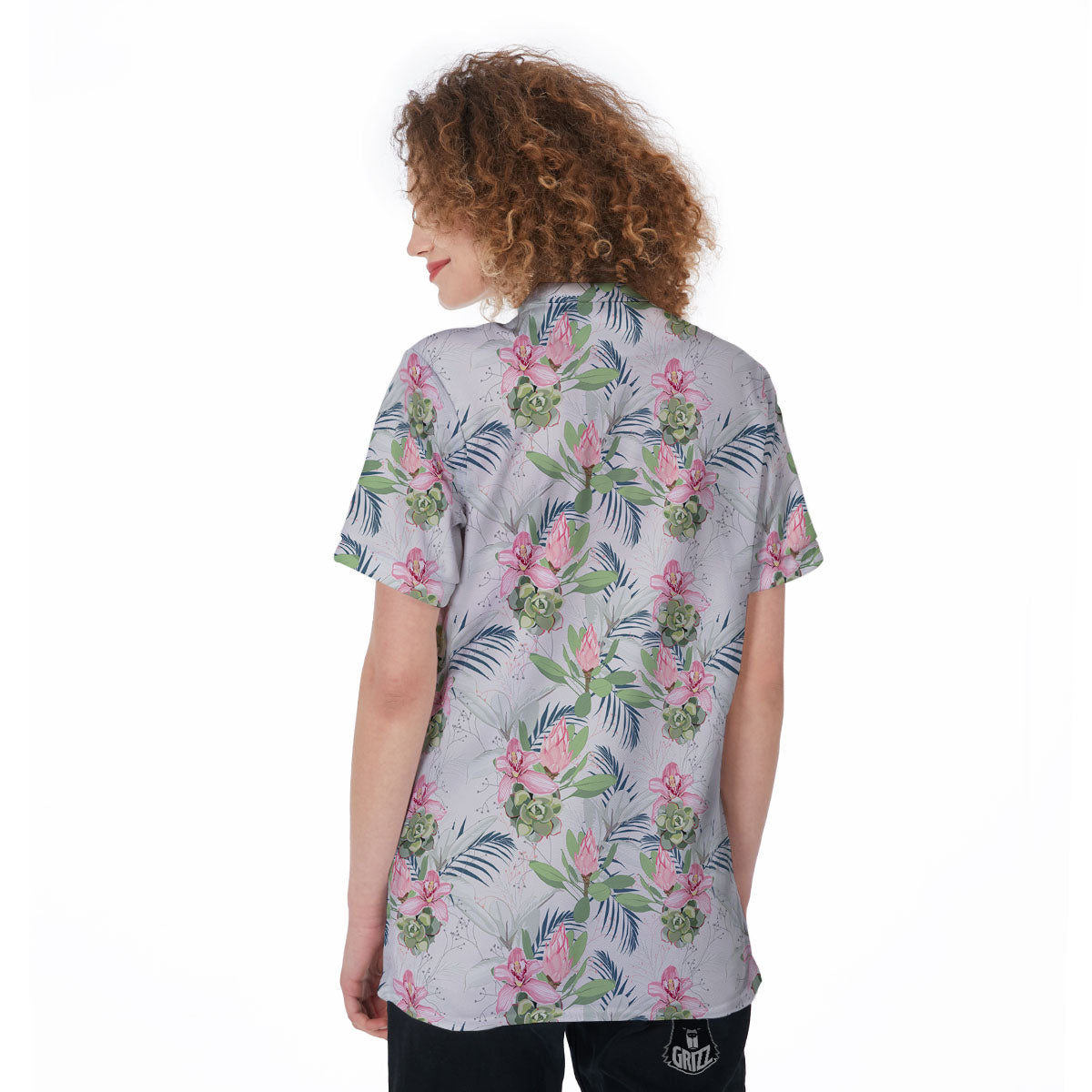 Protea Pink Print Pattern Women's Golf Shirts-grizzshop