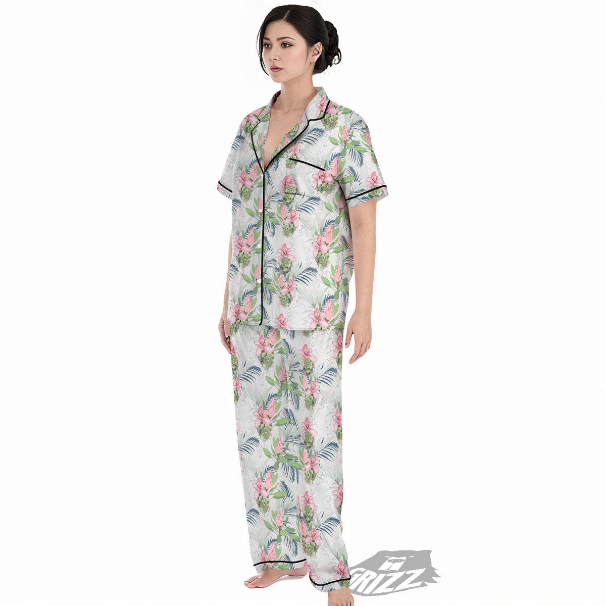 Protea Pink Print Pattern Women's Pajamas Set-grizzshop