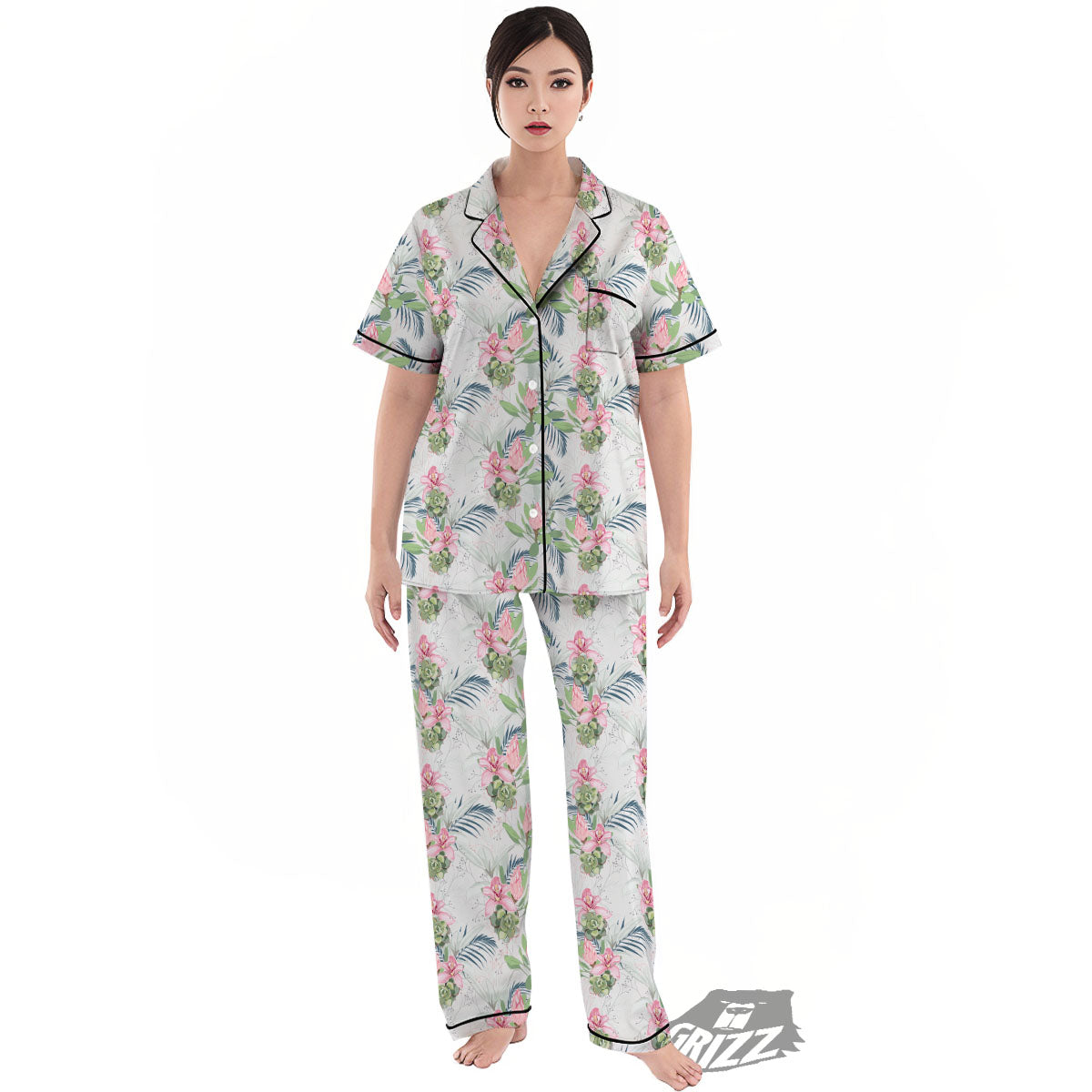 Protea Pink Print Pattern Women's Pajamas Set-grizzshop