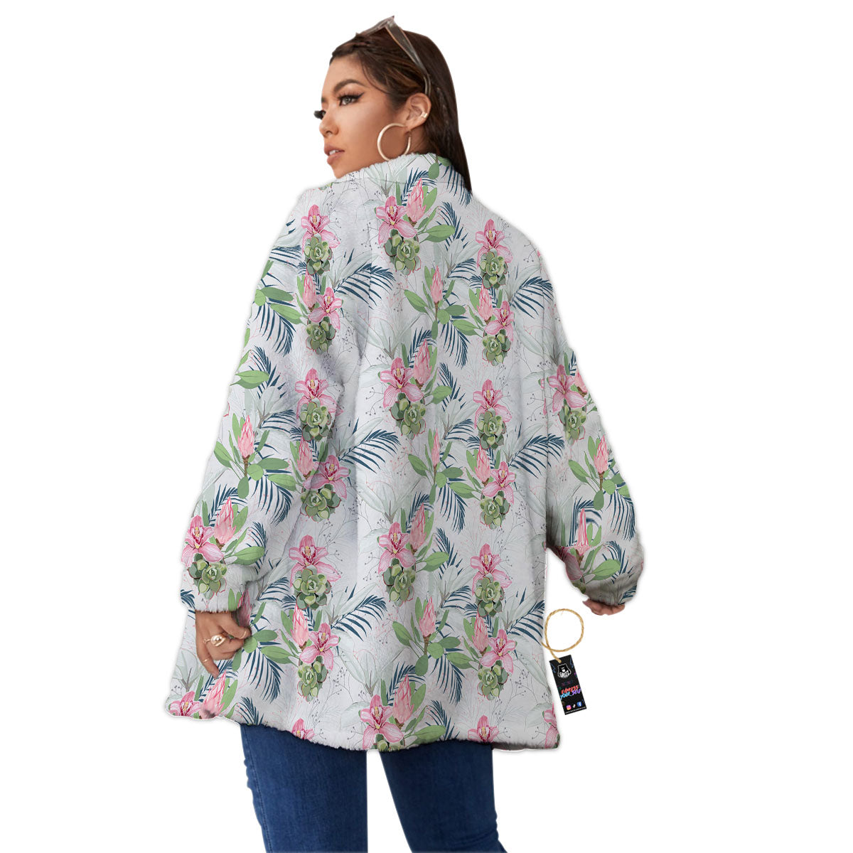 Protea Pink Print Pattern Women's Sherpa Jacket-grizzshop