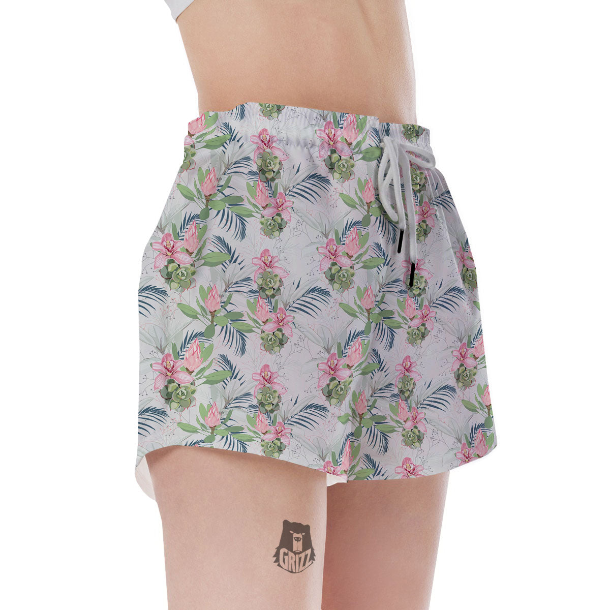 Protea Pink Print Pattern Women's Shorts-grizzshop