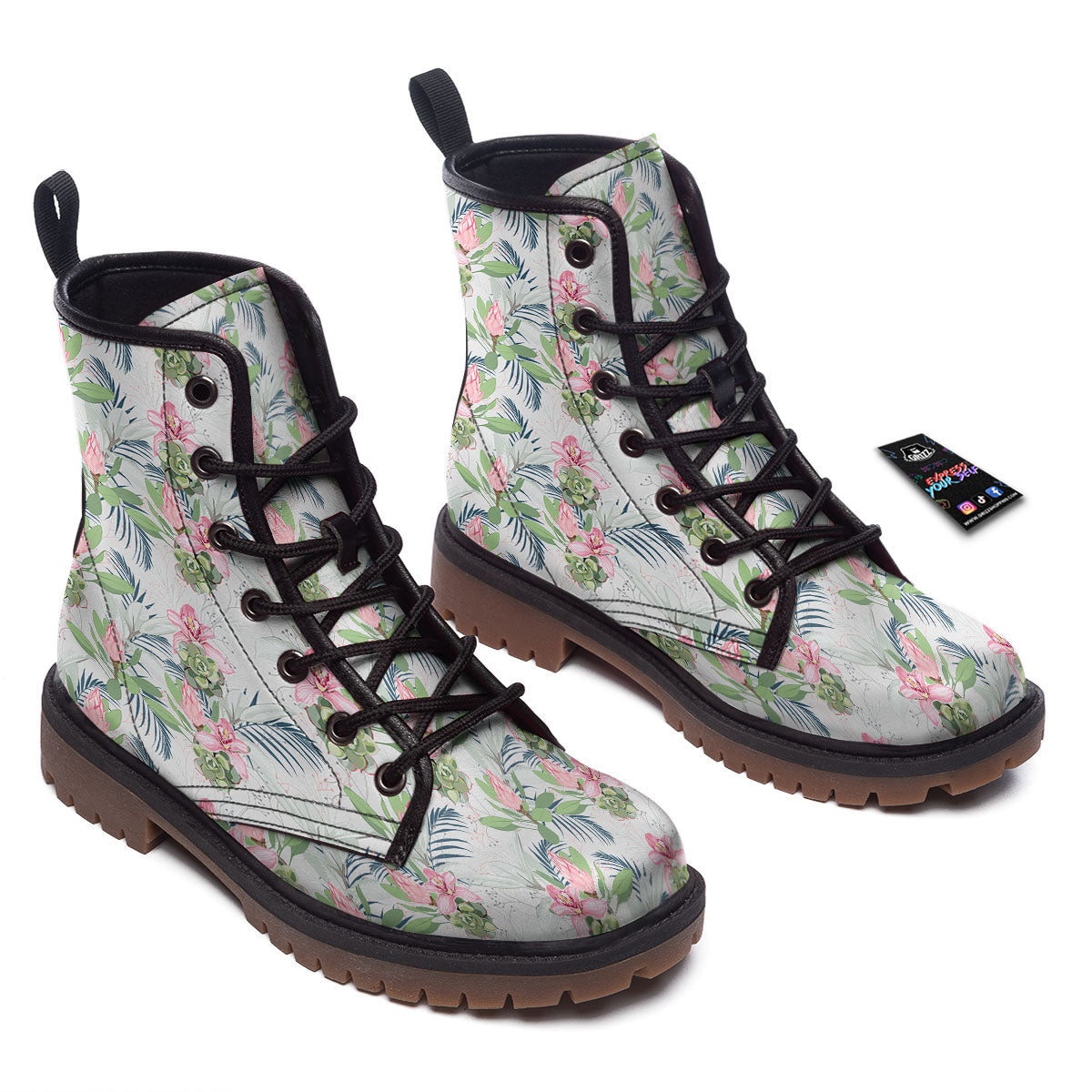 Protea Pink Print Pattern Work Boots-grizzshop