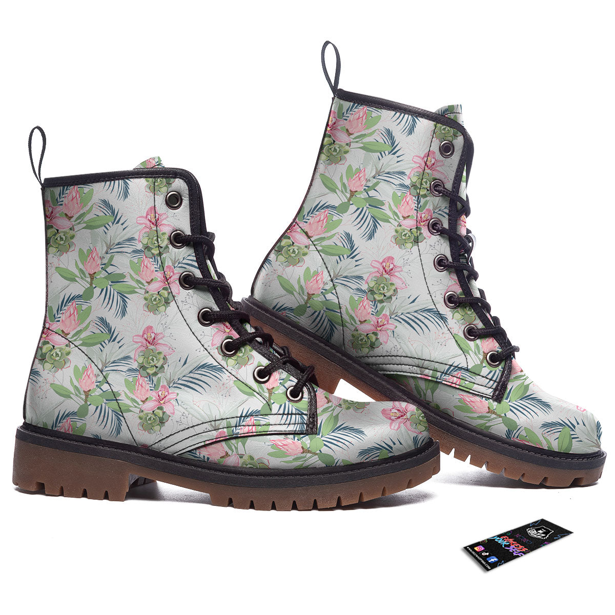 Protea Pink Print Pattern Work Boots-grizzshop