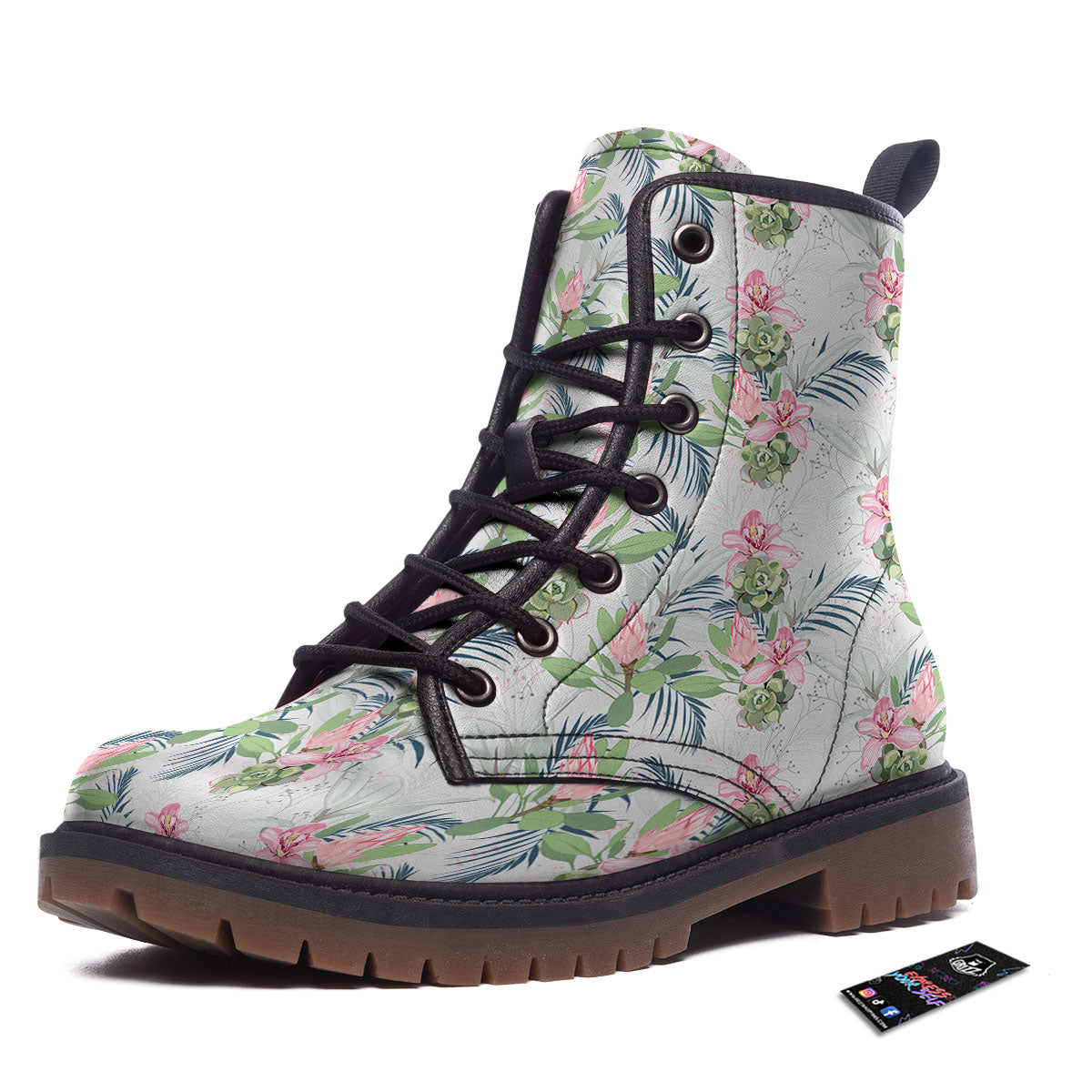 Protea Pink Print Pattern Work Boots-grizzshop