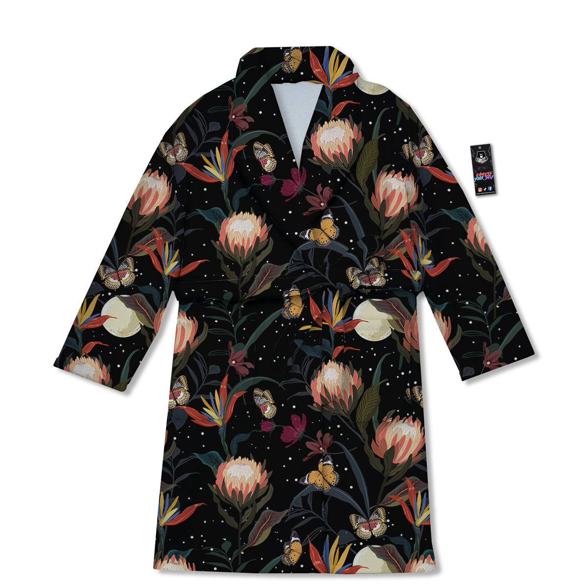 Protea Watercolor Print Pattern Bathrobe-grizzshop