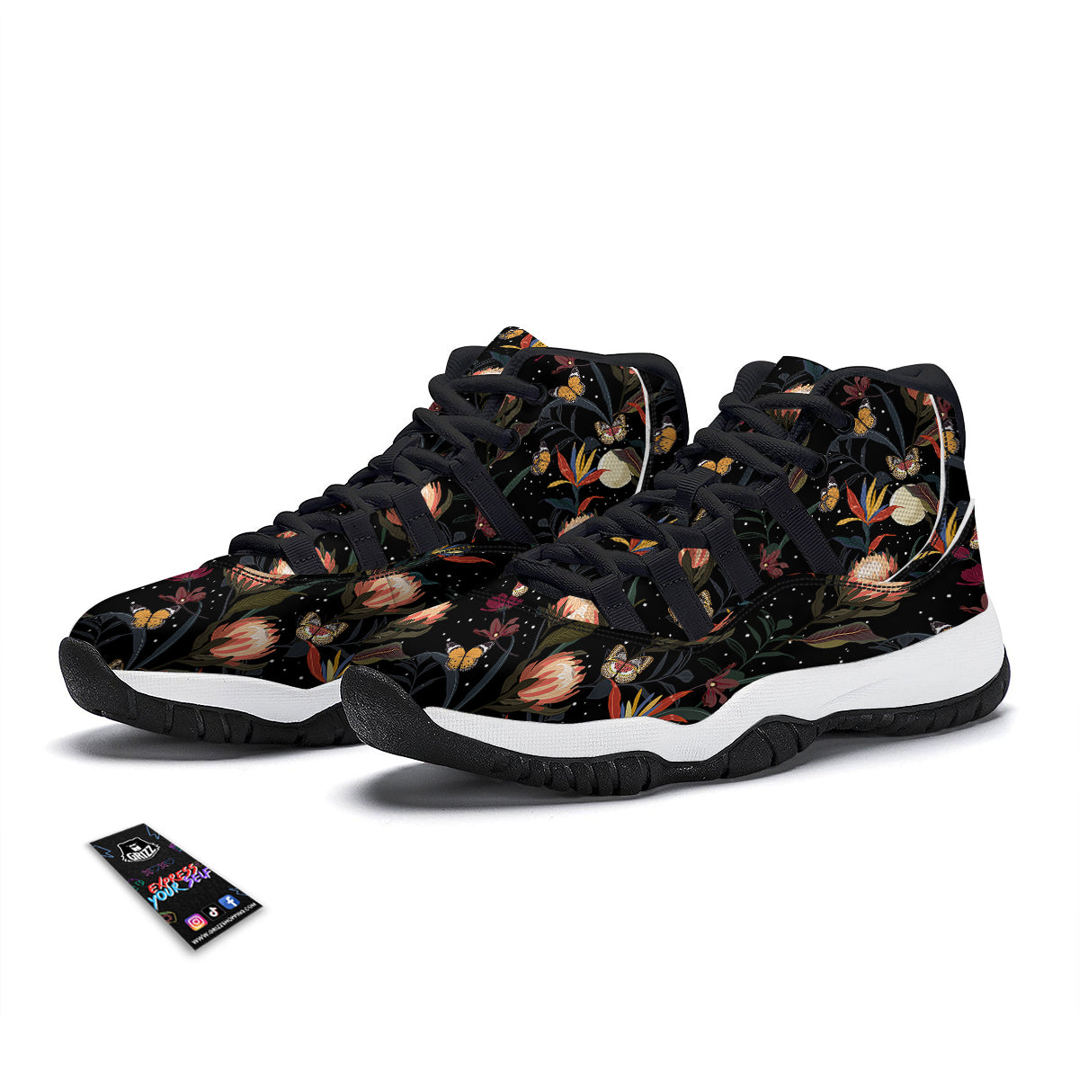 Protea Watercolor Print Pattern Black Bball Shoes-grizzshop