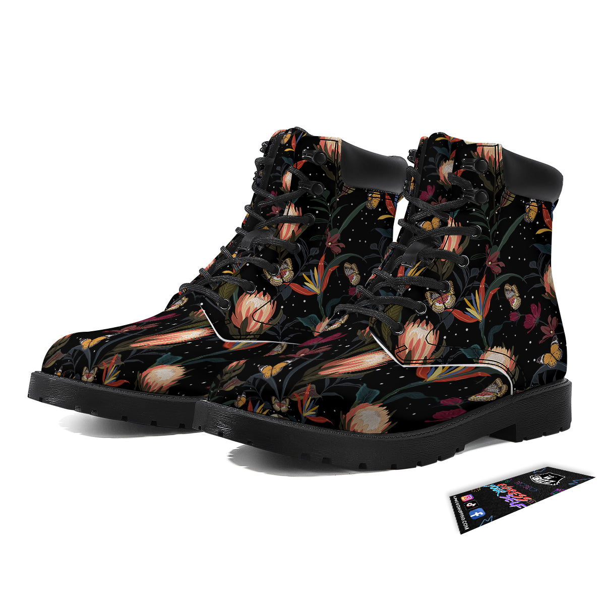 Protea Watercolor Print Pattern Boots-grizzshop