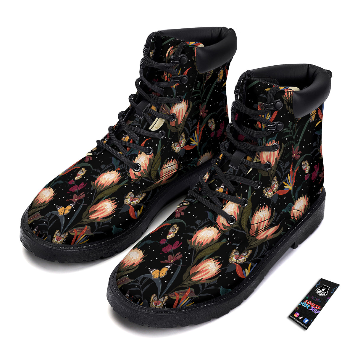 Protea Watercolor Print Pattern Boots-grizzshop