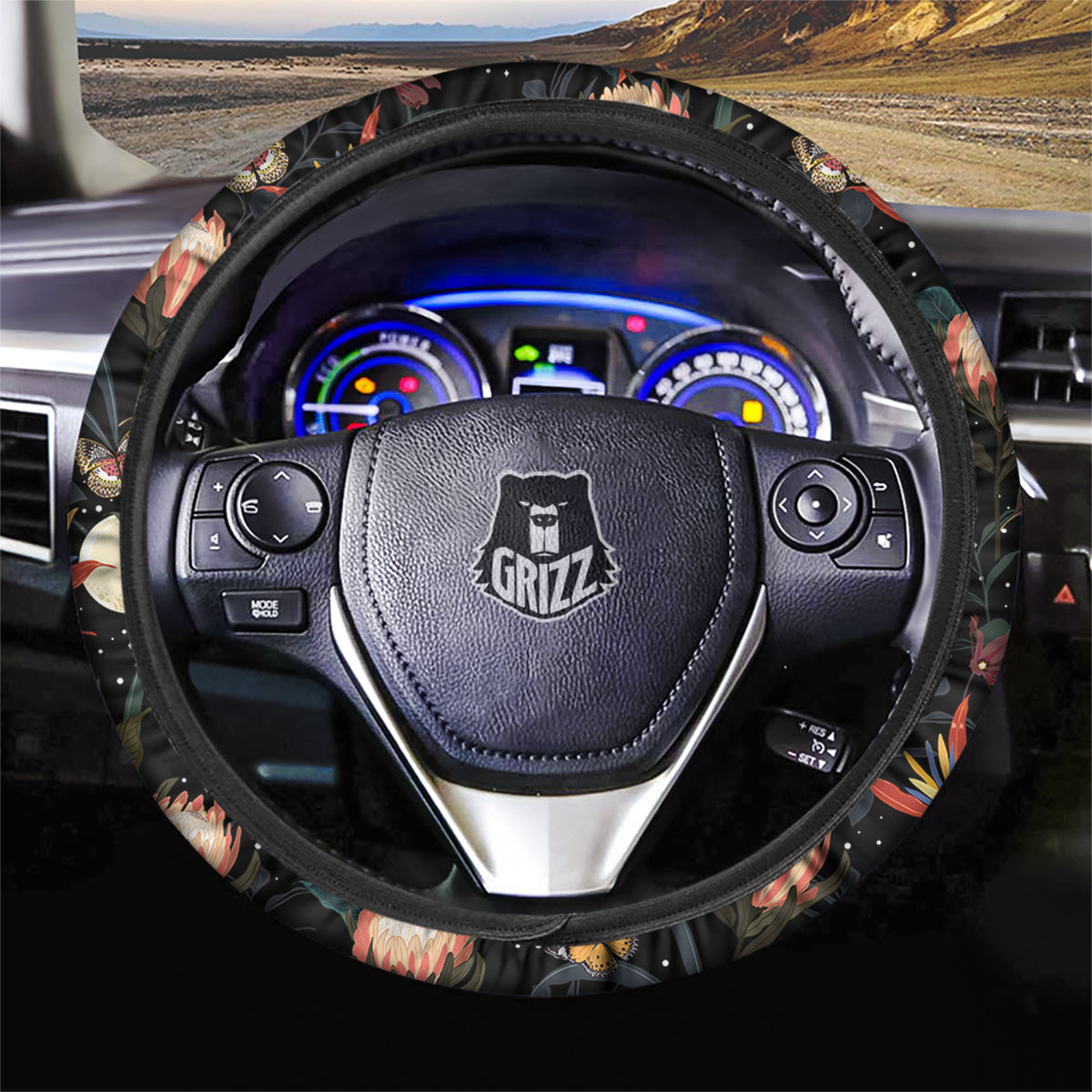 Protea Watercolor Print Pattern Car Steering Wheel Cover-grizzshop