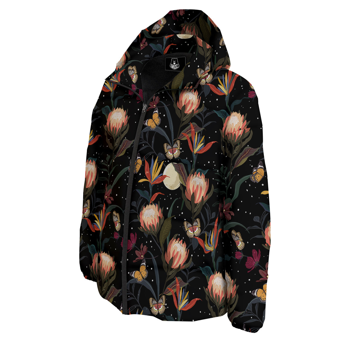 Protea Watercolor Print Pattern Down Jacket-grizzshop
