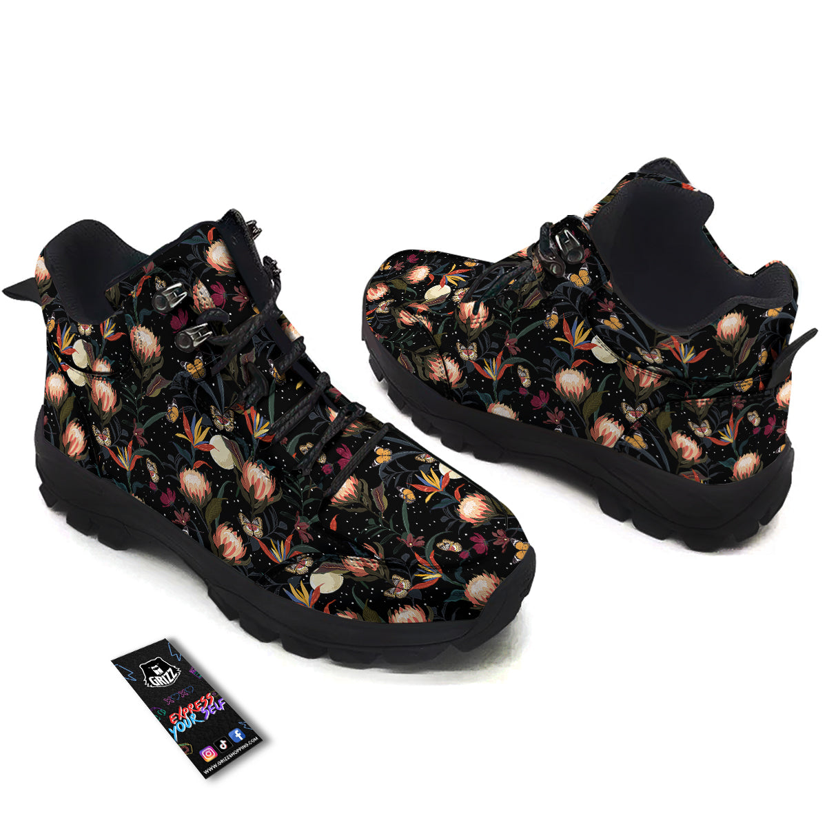 Protea Watercolor Print Pattern Hiking Shoes-grizzshop