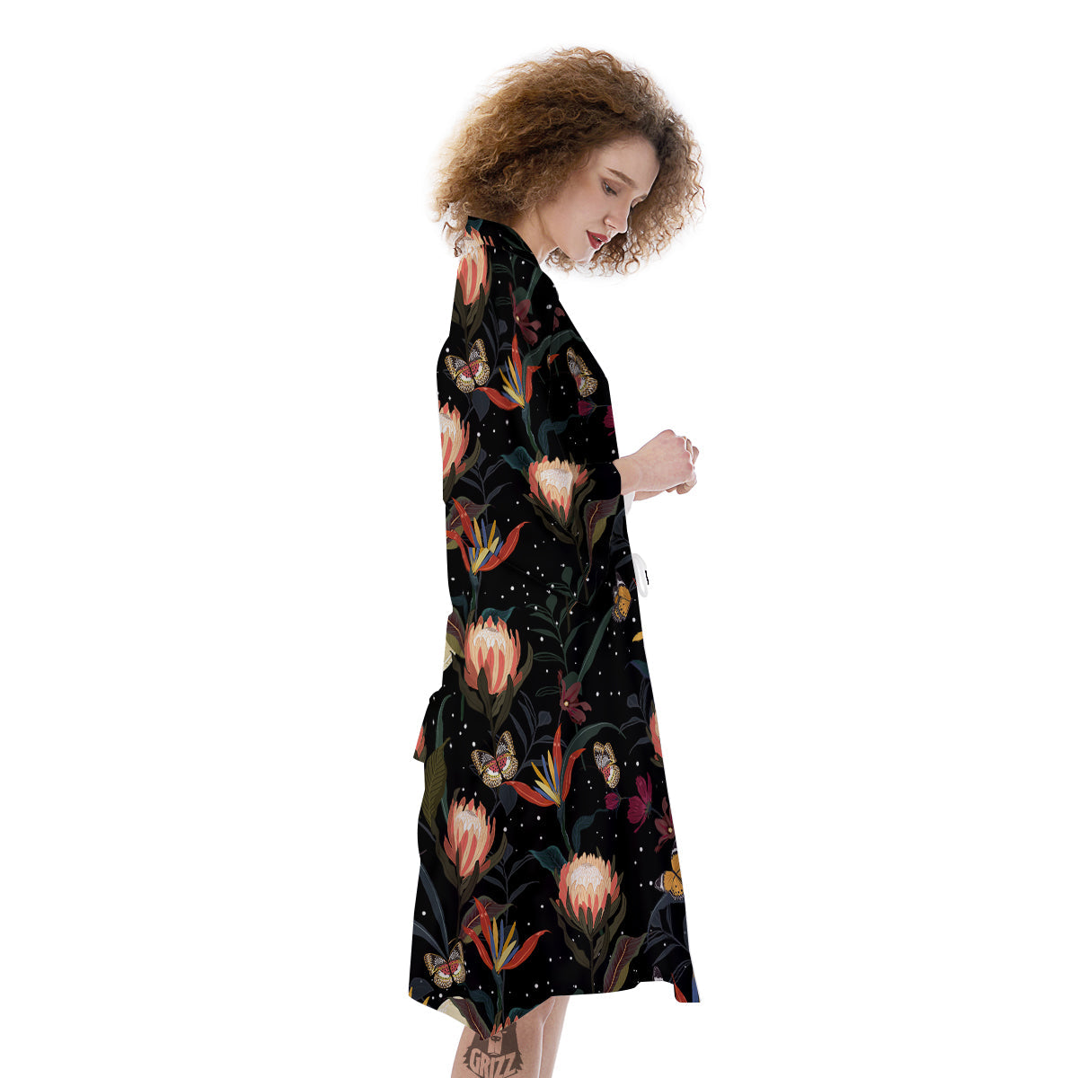 Protea Watercolor Print Pattern Kimono-grizzshop