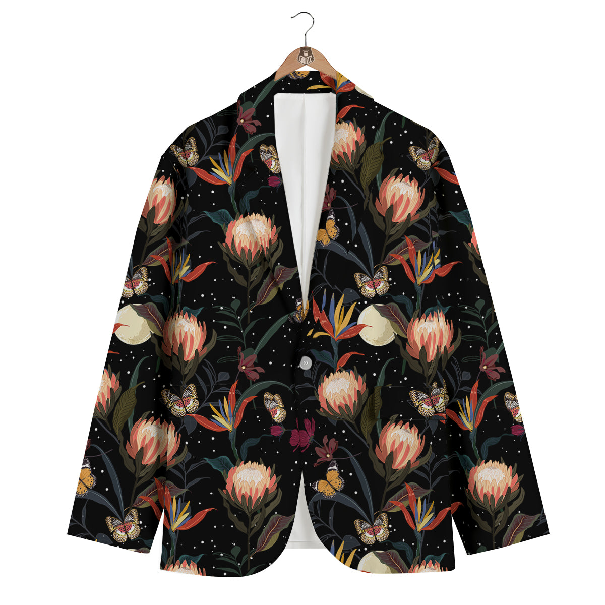 Protea Watercolor Print Pattern Men's Blazer-grizzshop