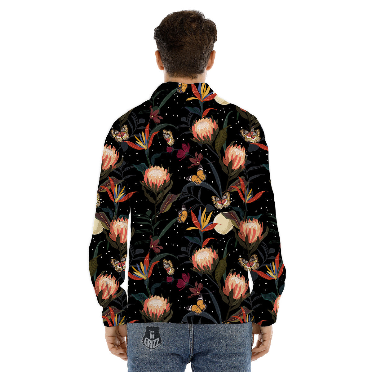 Protea Watercolor Print Pattern Men's Dress Shirts-grizzshop