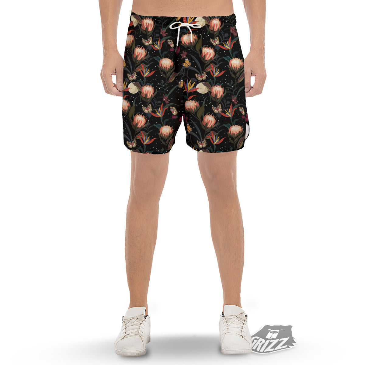 Protea Watercolor Print Pattern Men's Gym Shorts-grizzshop