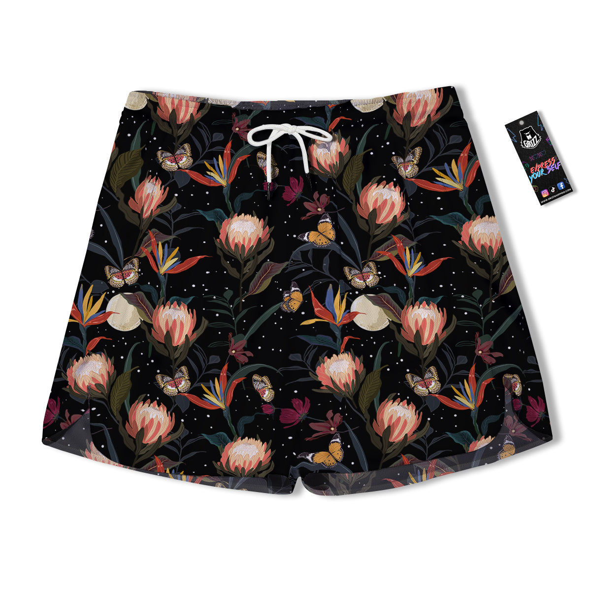 Protea Watercolor Print Pattern Men's Running Shorts-grizzshop