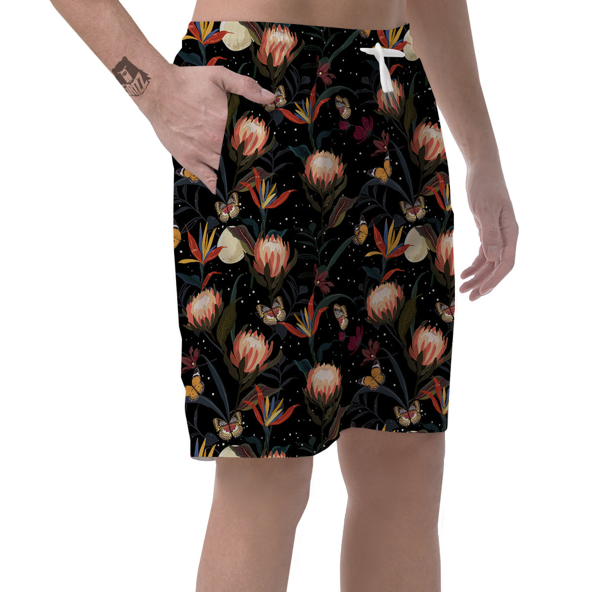 Protea Watercolor Print Pattern Men's Shorts-grizzshop