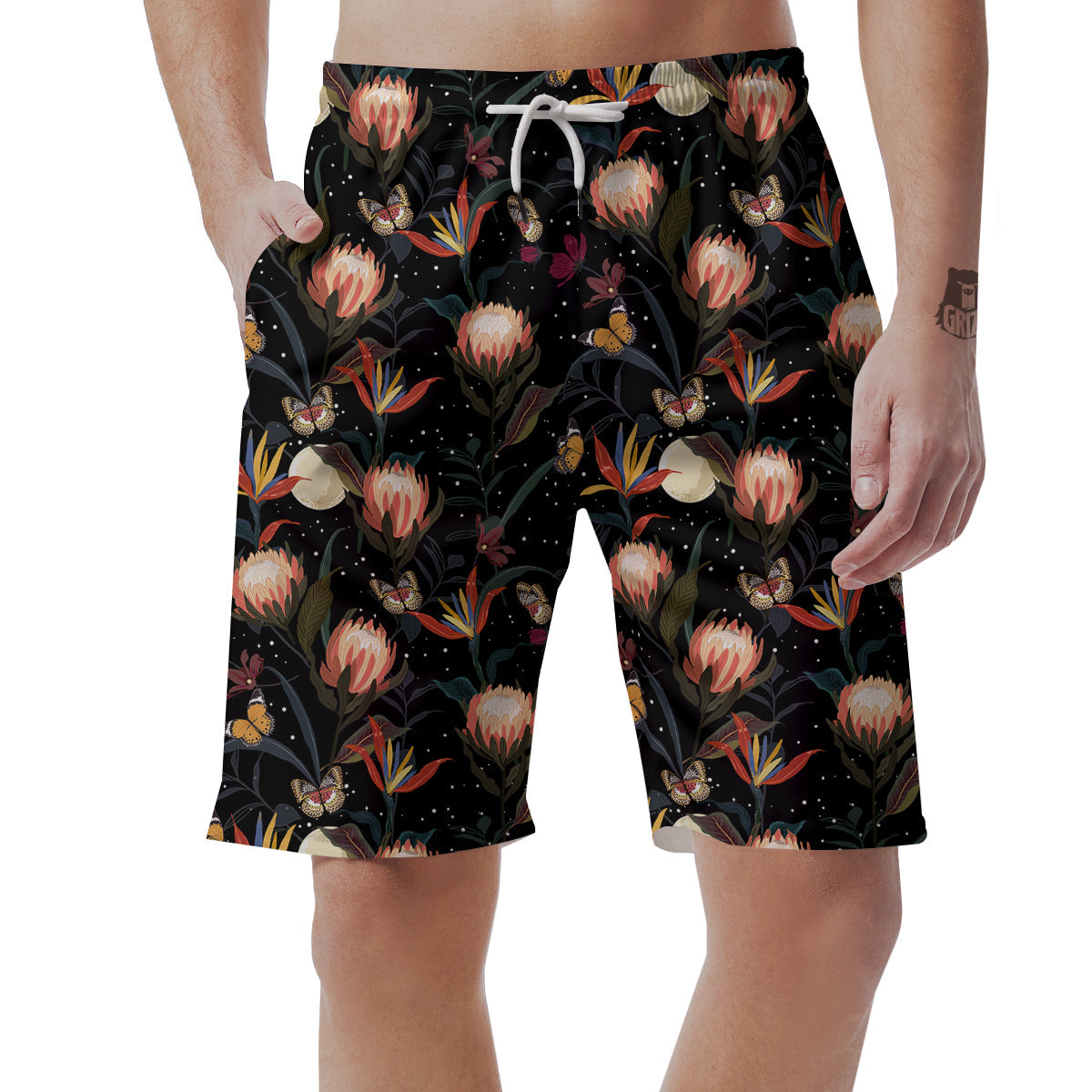 Protea Watercolor Print Pattern Men's Shorts-grizzshop