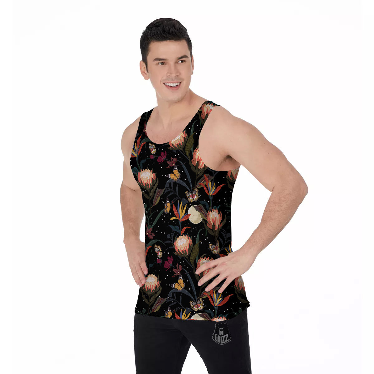 Protea Watercolor Print Pattern Men's Tank Top-grizzshop