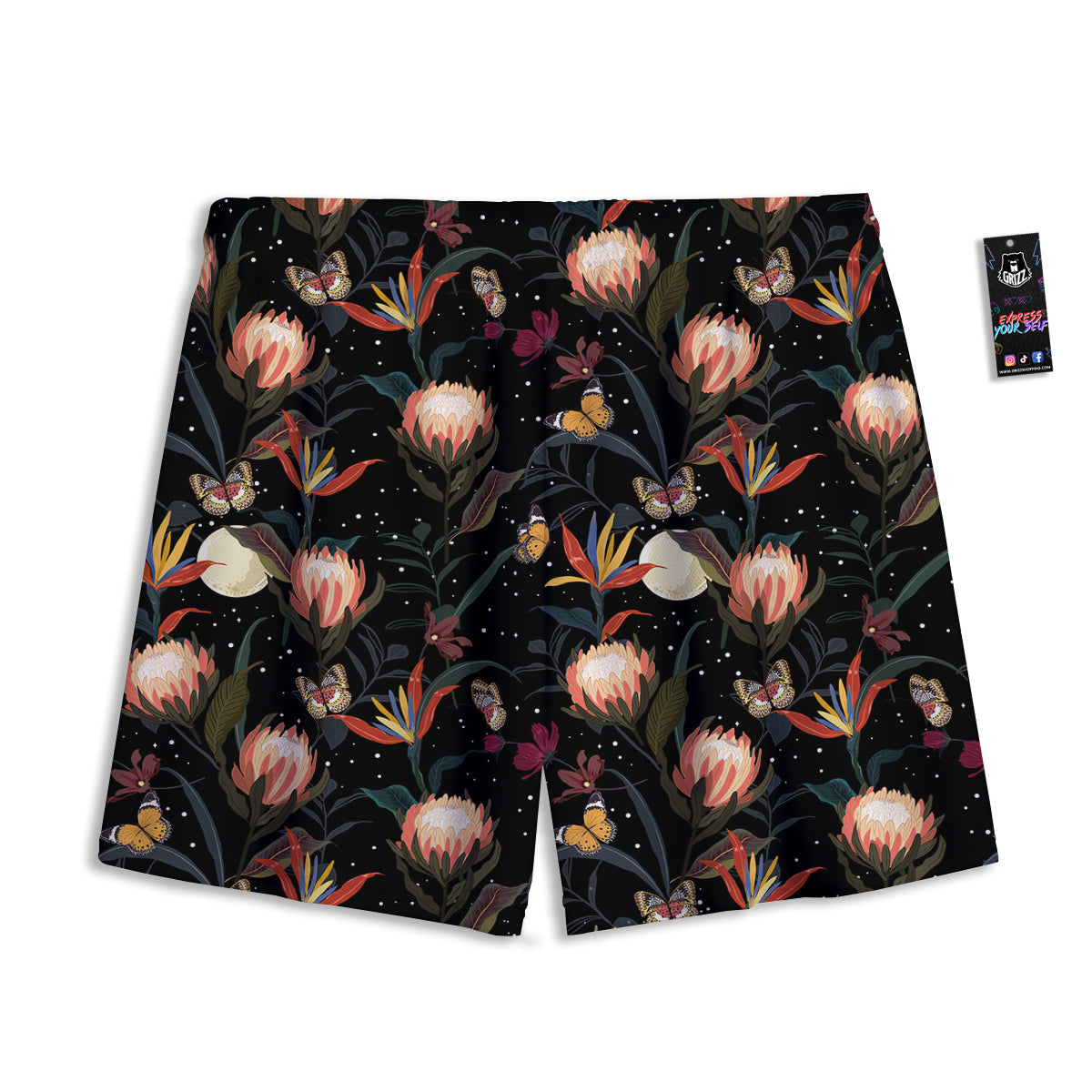 Protea Watercolor Print Pattern Mesh Shorts
