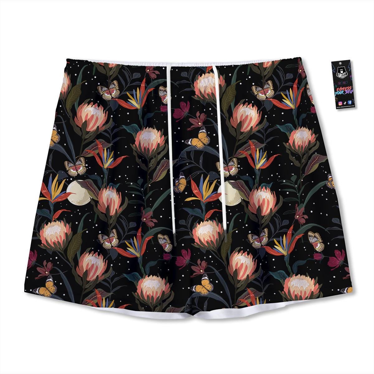 Protea Watercolor Print Pattern Mesh Shorts