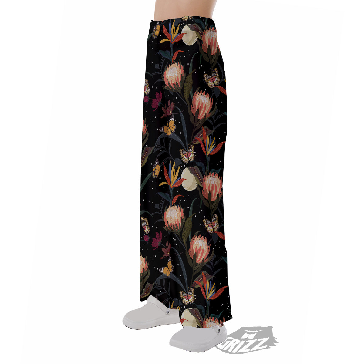 Protea Watercolor Print Pattern Pajama Pants-grizzshop