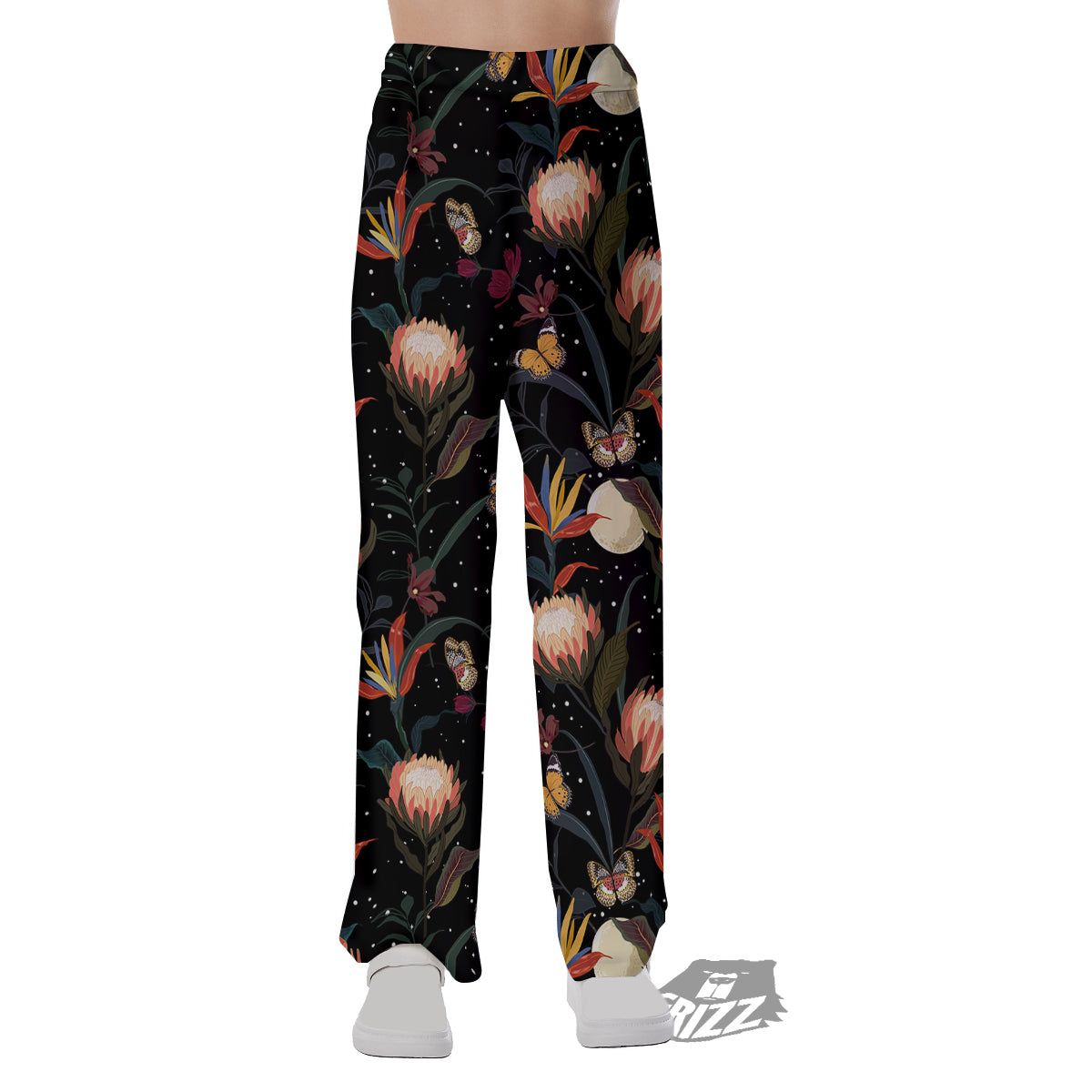 Protea Watercolor Print Pattern Pajama Pants-grizzshop