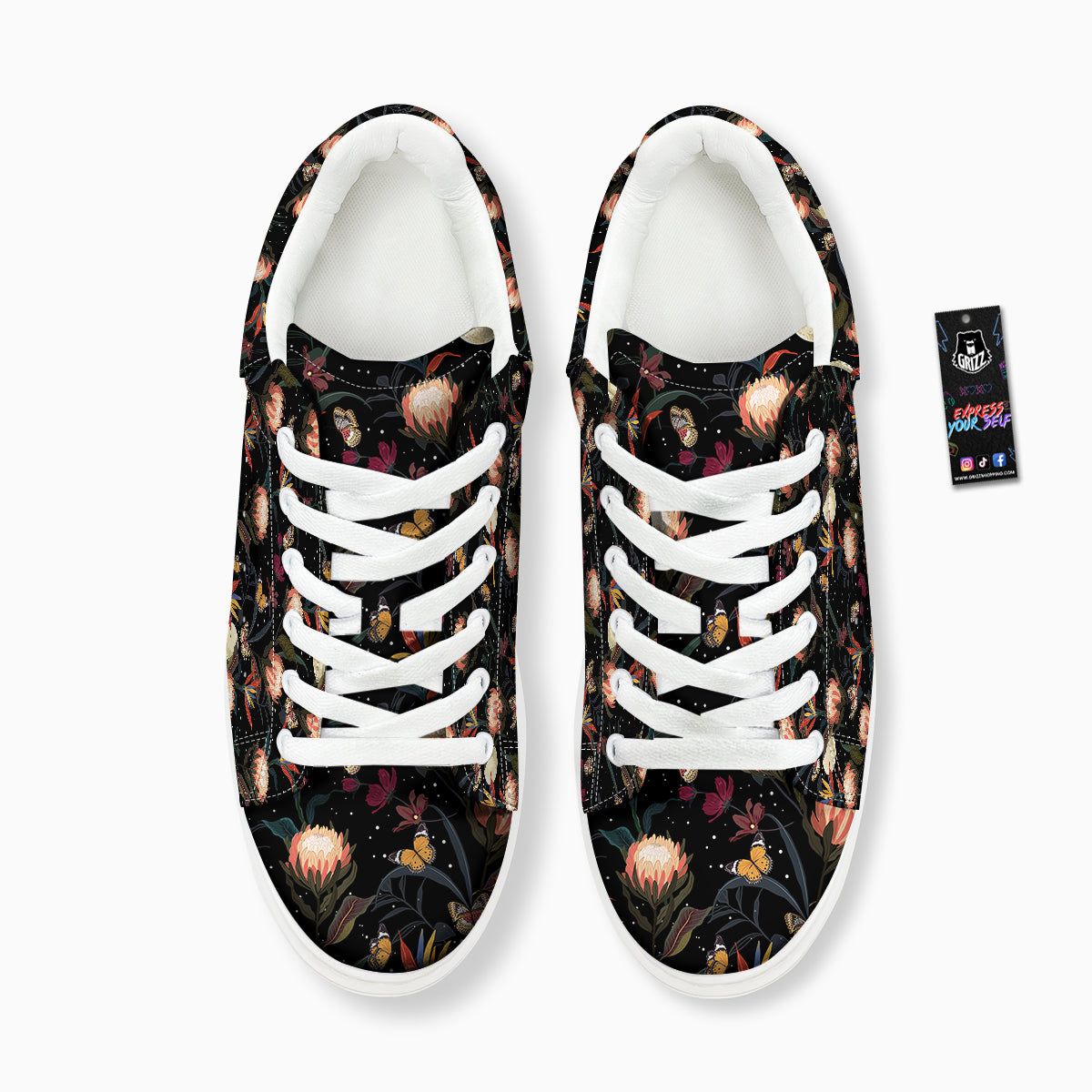 Protea Watercolor Print Pattern Platform Shoes-grizzshop