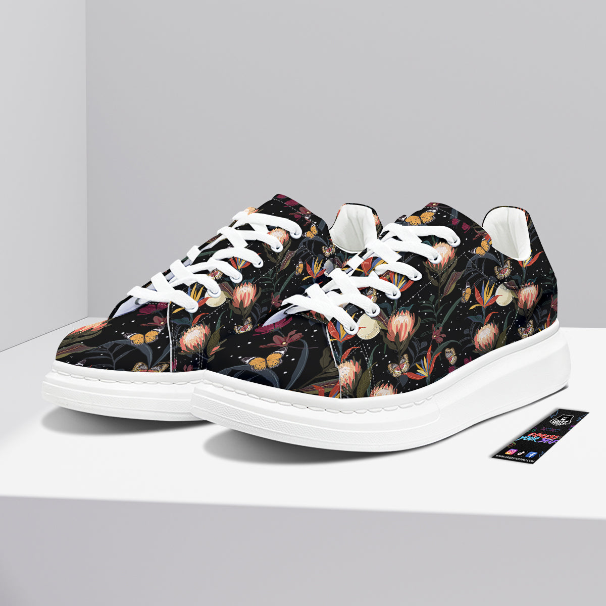 Protea Watercolor Print Pattern Platform Shoes-grizzshop