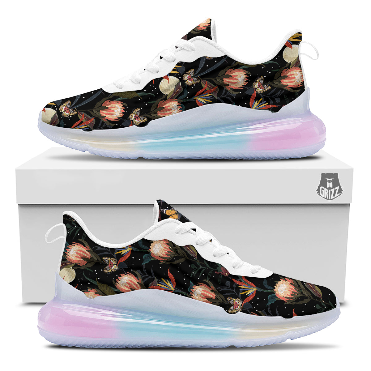 Protea Watercolor Print Pattern Running Sneakers-grizzshop