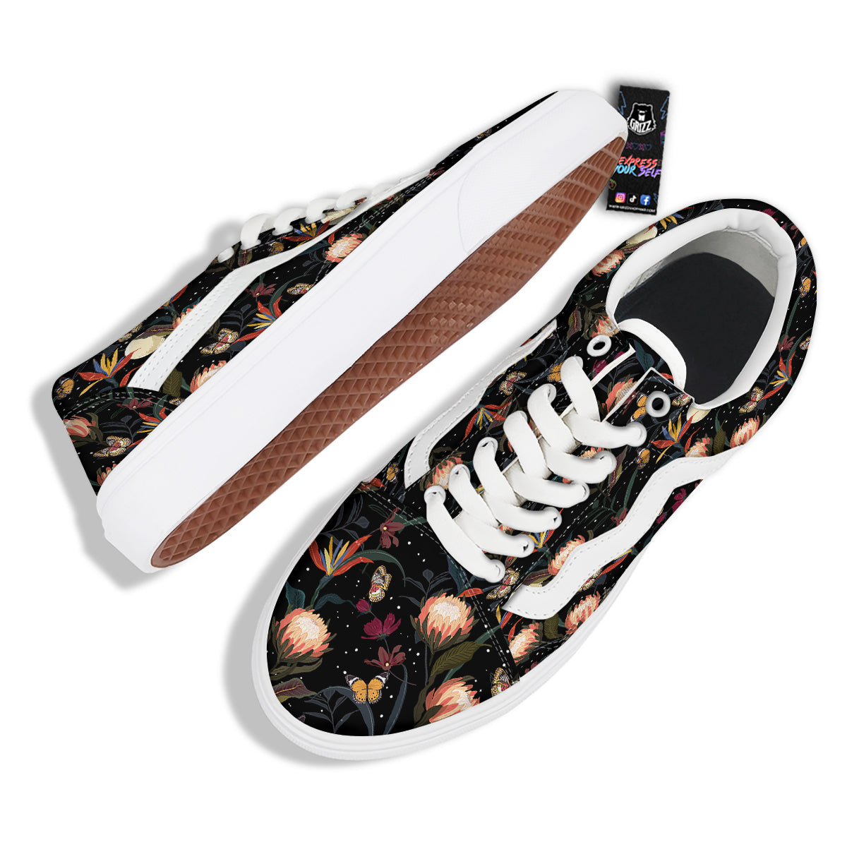 Protea Watercolor Print Pattern Skate Shoes-grizzshop