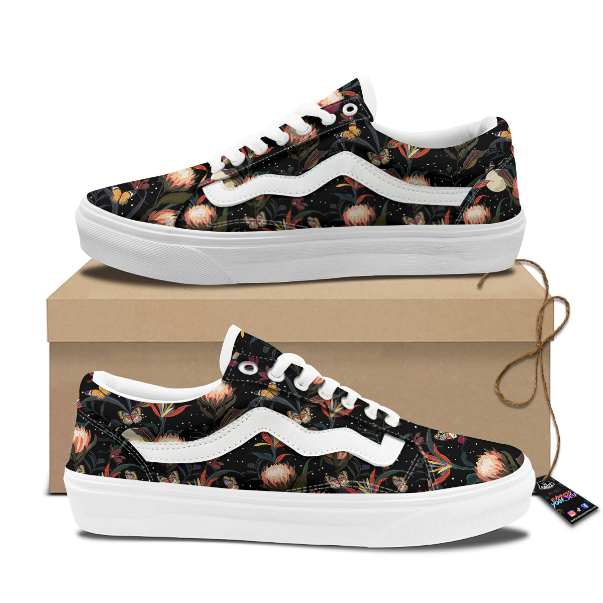 Protea Watercolor Print Pattern Skate Shoes-grizzshop