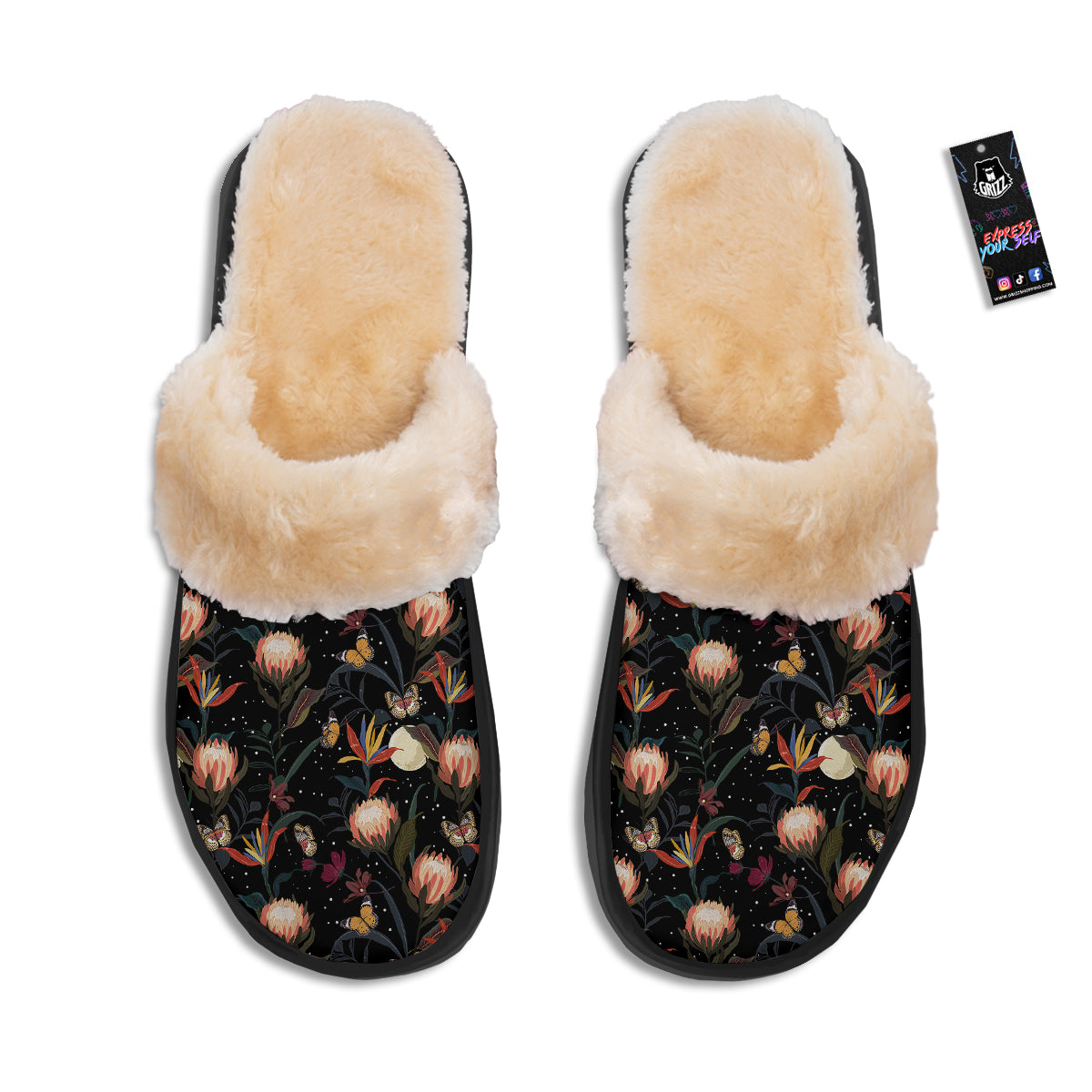 Protea Watercolor Print Pattern Slippers-grizzshop