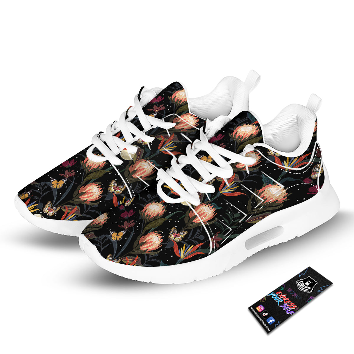 Protea Watercolor Print Pattern Tennis Shoes-grizzshop