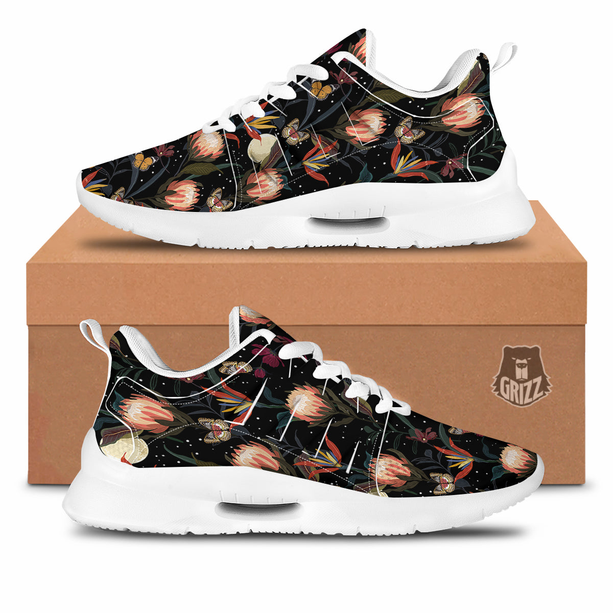 Protea Watercolor Print Pattern Tennis Shoes-grizzshop