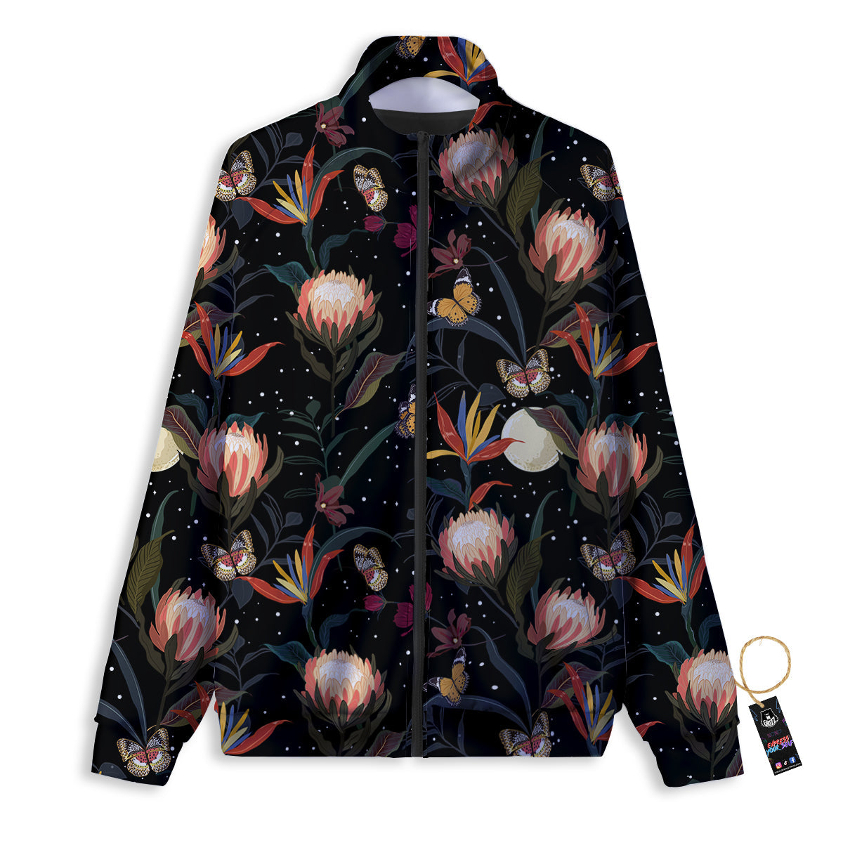 Protea Watercolor Print Pattern Track Jacket-grizzshop